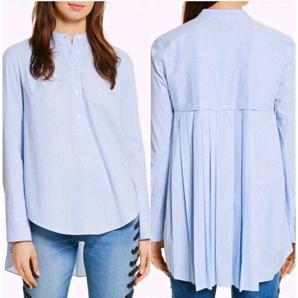 Veronica Beard Tops - Veronica Beard Greer Stretch Cotton Blue White Striped Blouse Long Sleeve Sz 12